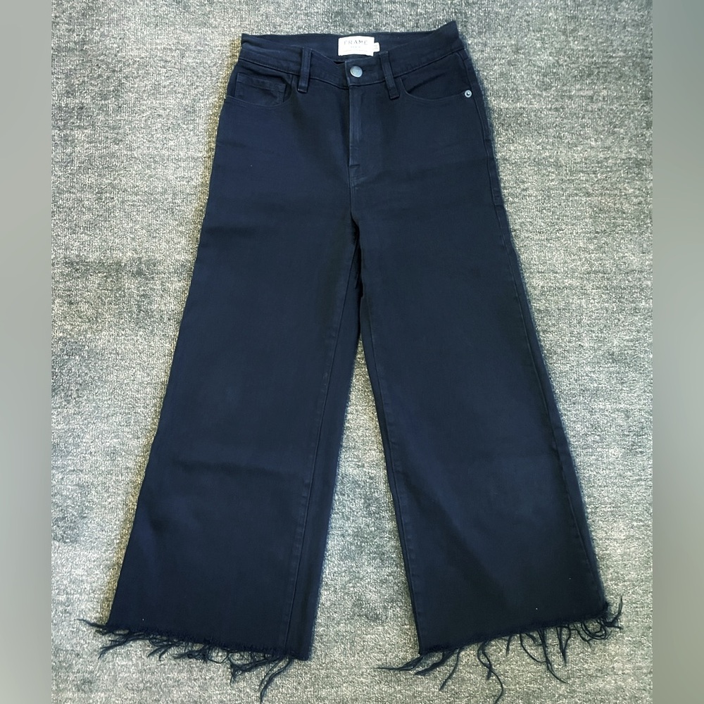 FRAME wide leg cropped navy jeans
